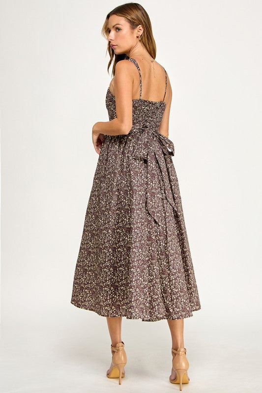 D5900 Blush Floral Sweetheart Fit & Flare Midi Dress