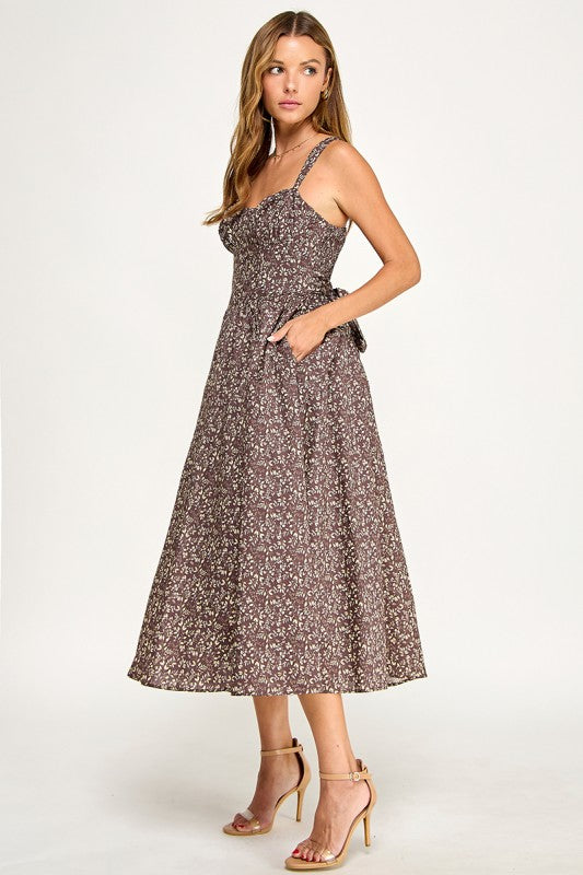 D5900 Blush Floral Sweetheart Fit & Flare Midi Dress