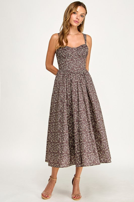 D5900 Blush Floral Sweetheart Fit & Flare Midi Dress