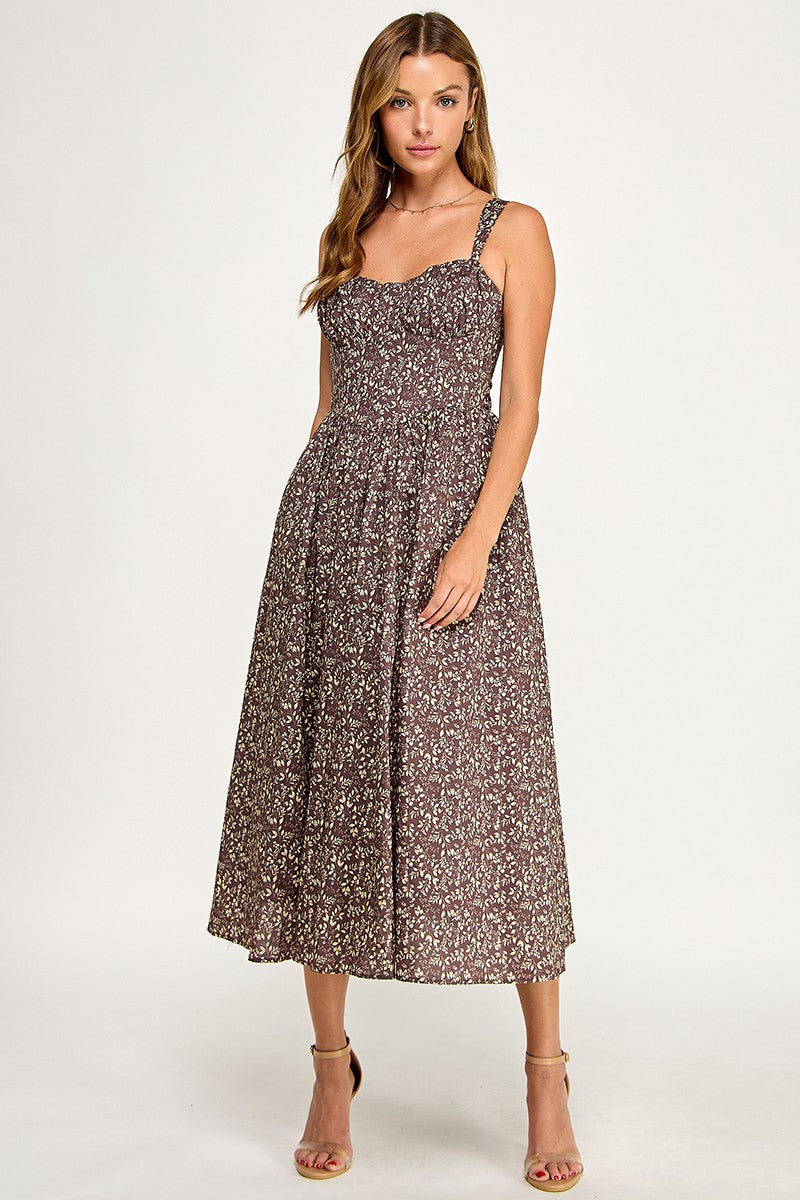 D5900 Blush Floral Sweetheart Fit & Flare Midi Dress