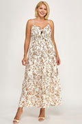 D5281X-3 Plus- Floral Tie-Front Maxi Dress with Smocked Waist