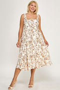D5520X-1 Plus-Size Floral Square-Neck Midi Dress with Pockets