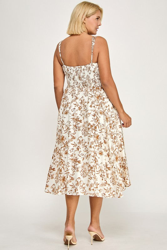 D5520X-1 Plus-Size Floral Square-Neck Midi Dress with Pockets