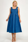 D5846X Plus Button-Front Denim Midi Overall Dress