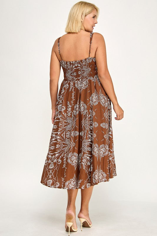 D5421SX-5 Plus Floral Square Neck Midi Dress