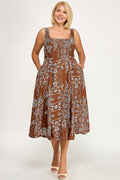 D5421SX-5 Plus Floral Square Neck Midi Dress