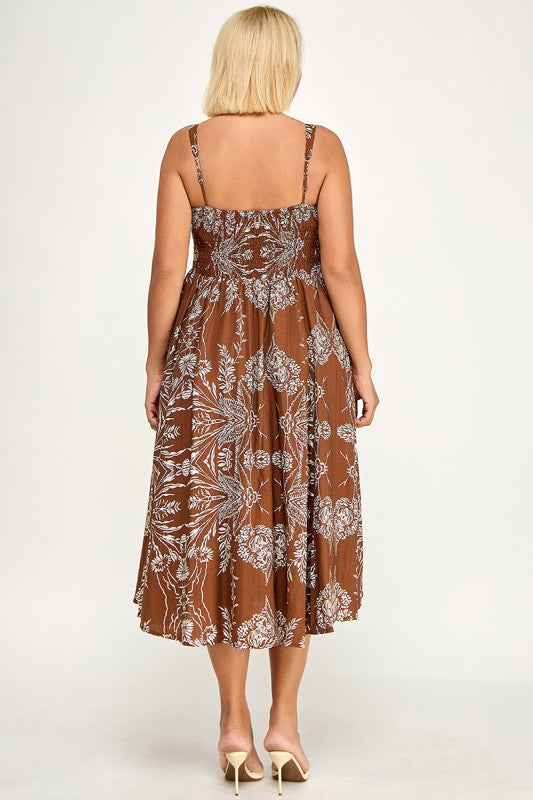 D5421SX-5 Plus Floral Square Neck Midi Dress