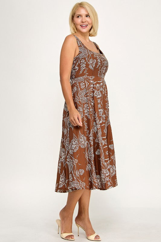 D5421SX-5 Plus Floral Square Neck Midi Dress