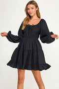 D5085-1 Front Tie Detailed Shirring Tiered Dress