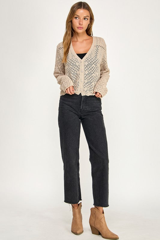 SW5854 Crochet Embellished Button Down Top