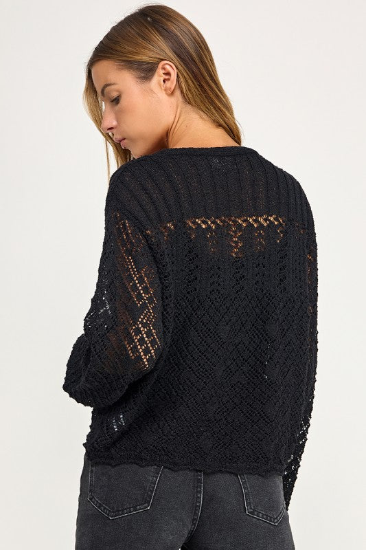 SW5854 Crochet Embellished Button Down Top