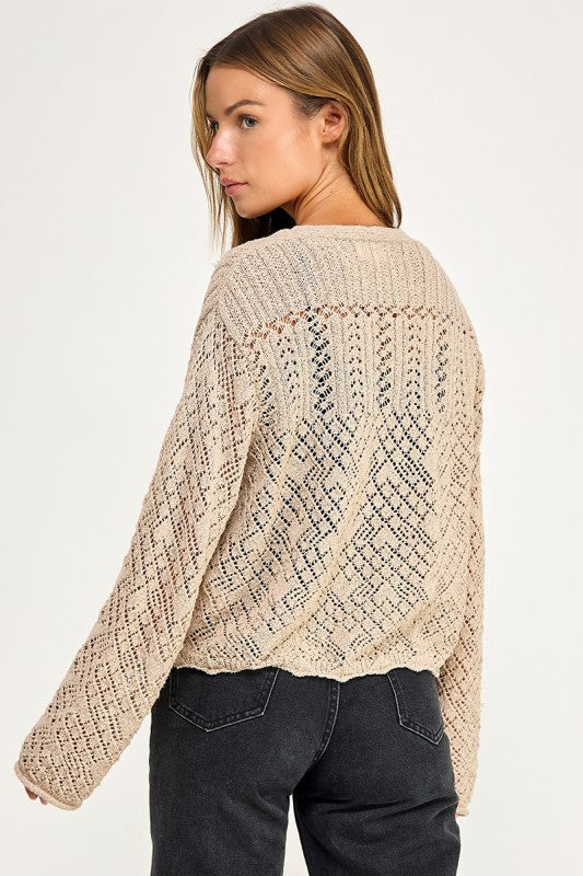 SW5854 Crochet Embellished Button Down Top