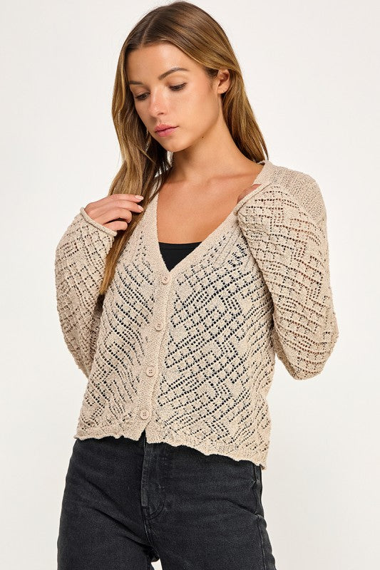 SW5854 Crochet Embellished Button Down Top
