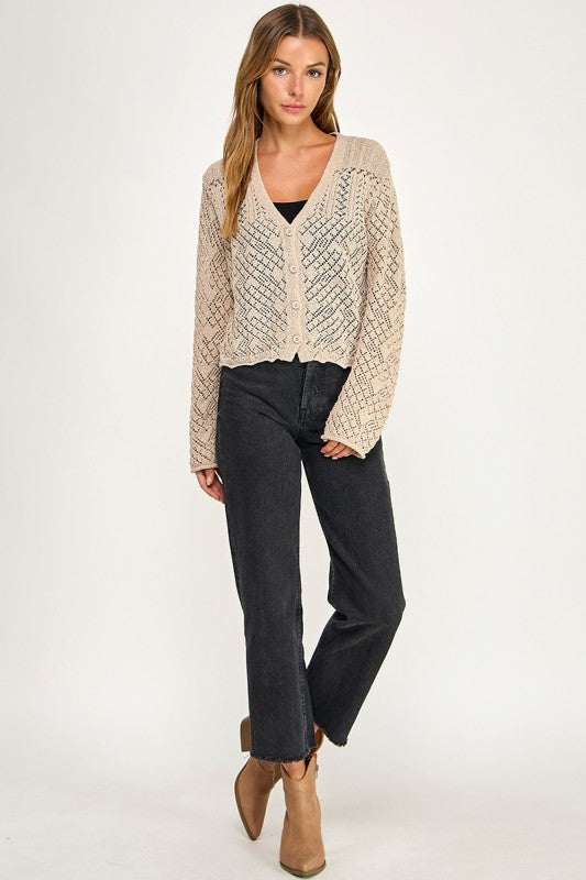 SW5854 Crochet Embellished Button Down Top