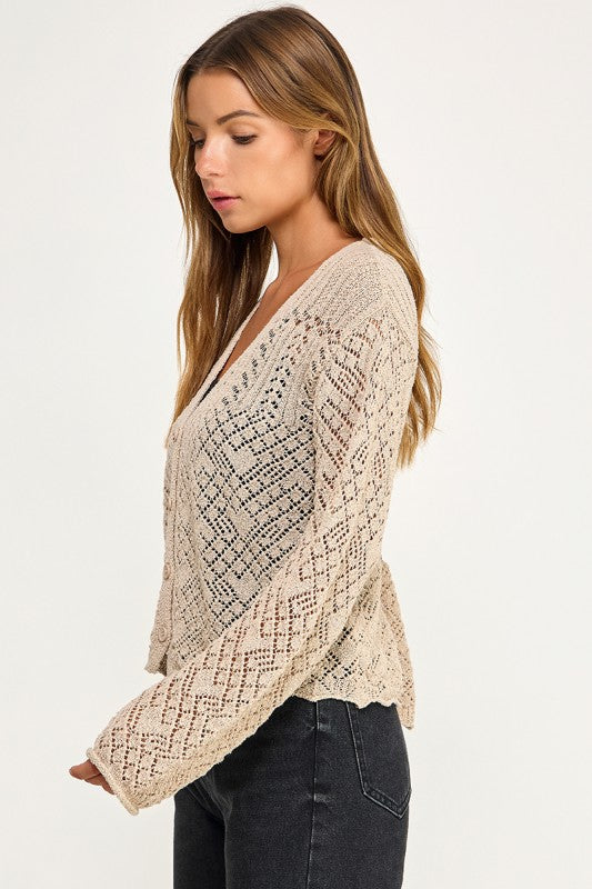SW5854 Crochet Embellished Button Down Top