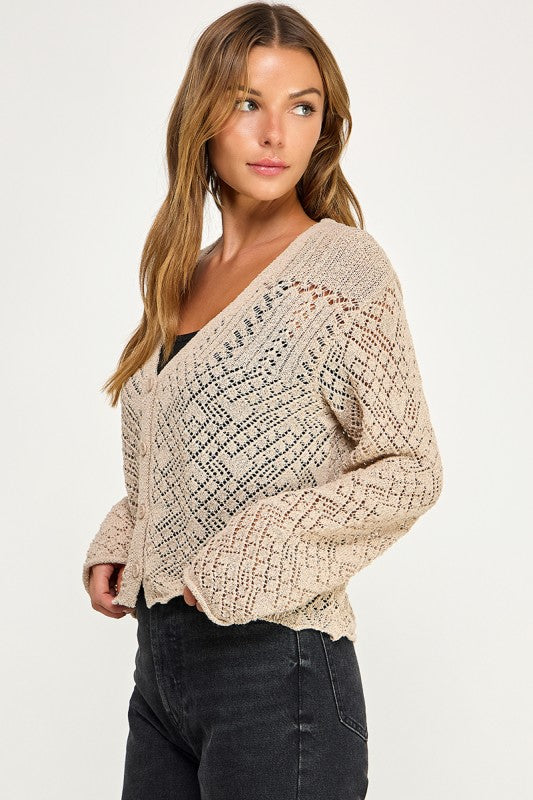SW5854 Crochet Embellished Button Down Top