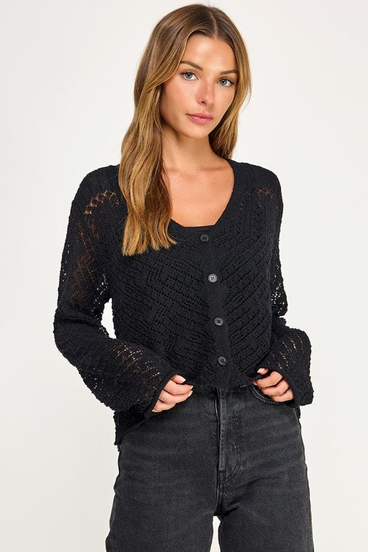 SW5854 Crochet Embellished Button Down Top