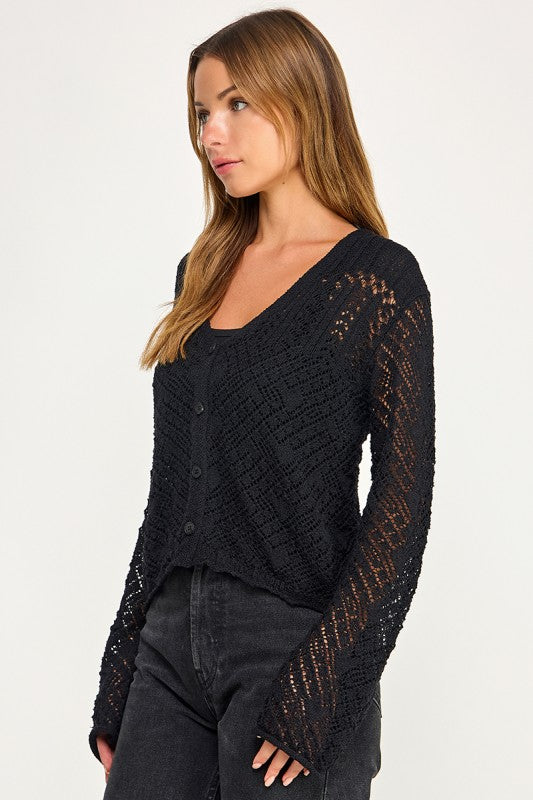 SW5854 Crochet Embellished Button Down Top