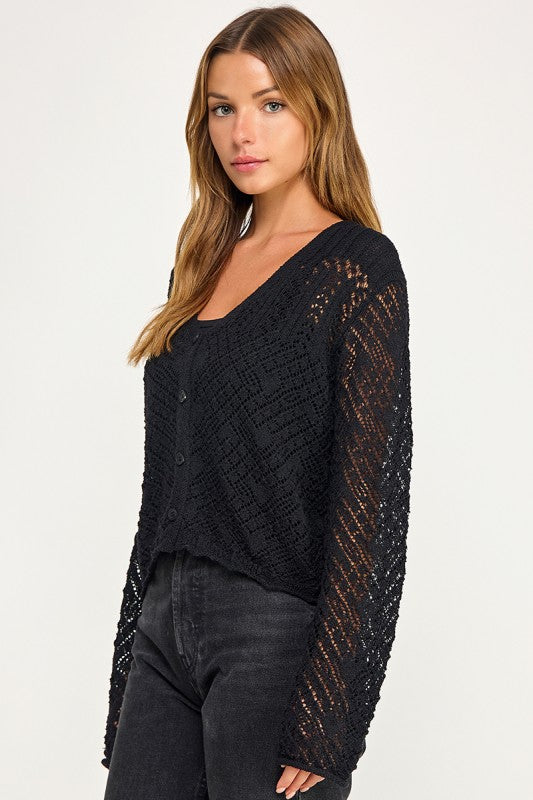 SW5854 Crochet Embellished Button Down Top