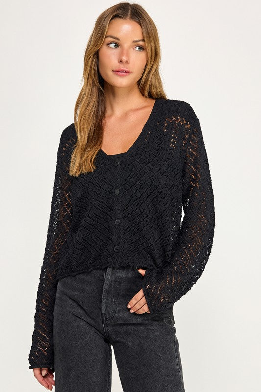 SW5854 Crochet Embellished Button Down Top