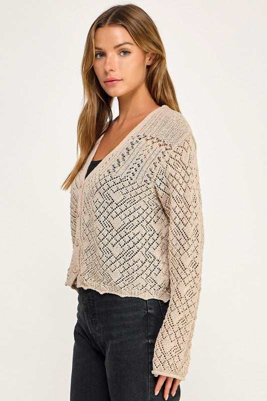 SW5854 Crochet Embellished Button Down Top