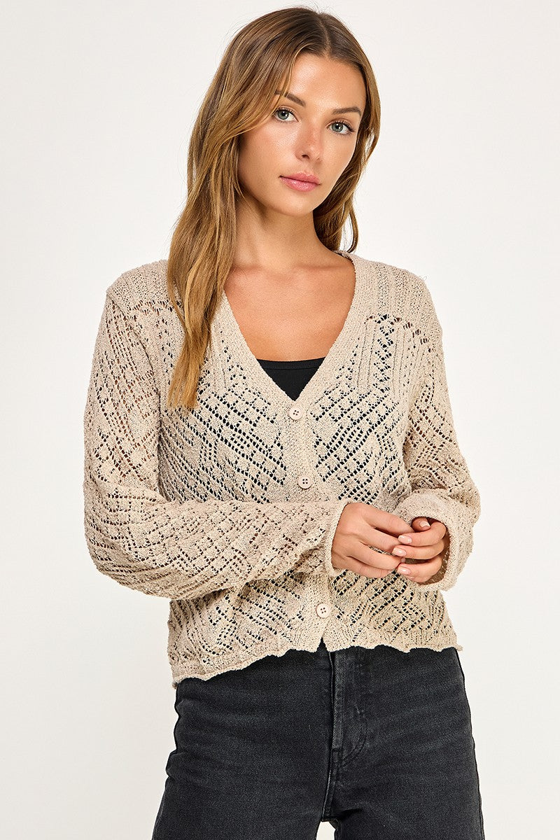 SW5854 Crochet Embellished Button Down Top