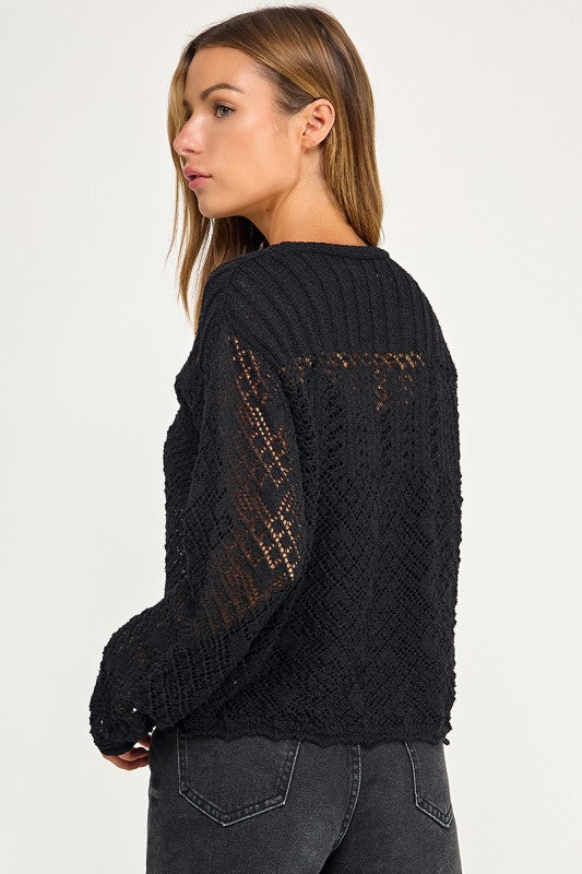 SW5854 Crochet Embellished Button Down Top