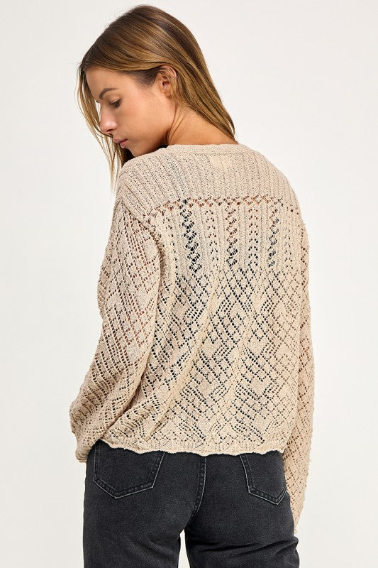SW5854 Crochet Embellished Button Down Top