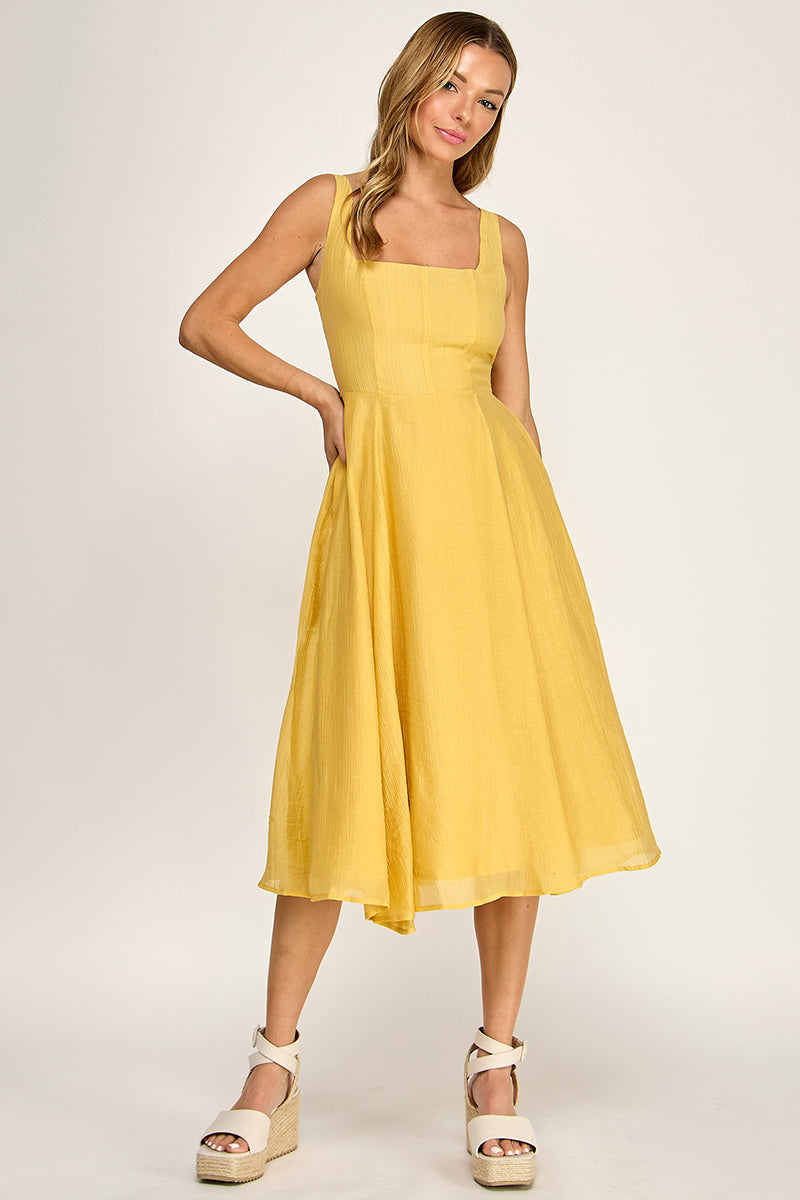 D5544 Square Neck Midi Dress