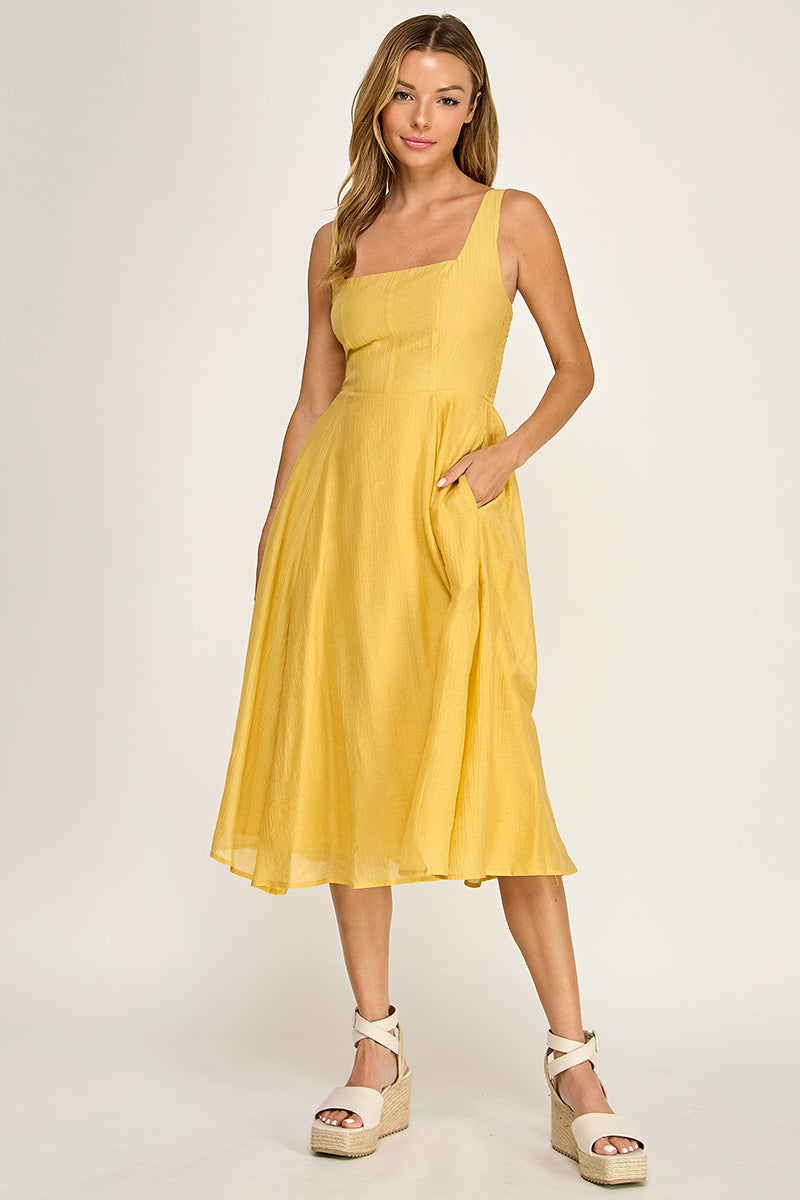 D5544 Square Neck Midi Dress