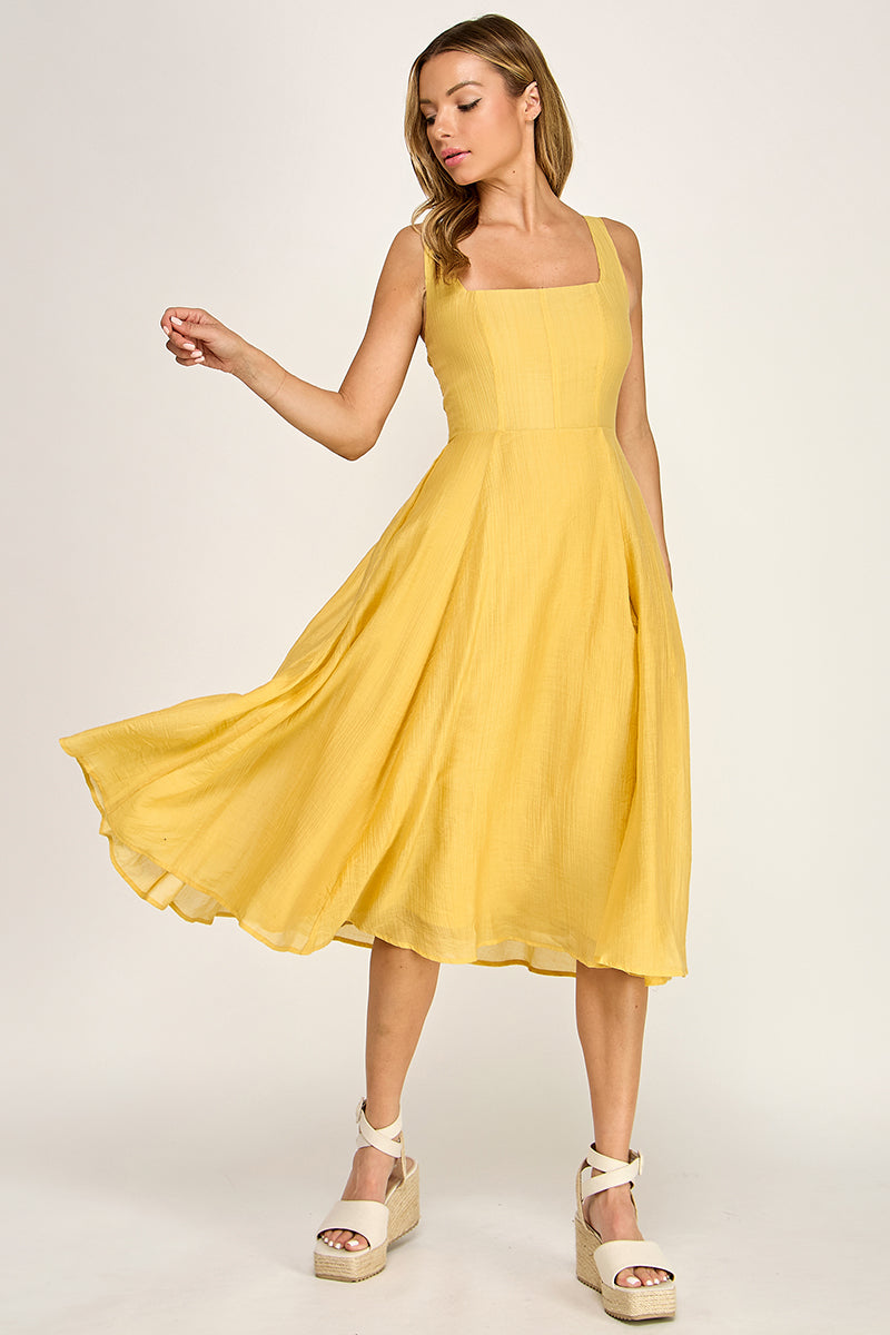 D5544 Square Neck Midi Dress