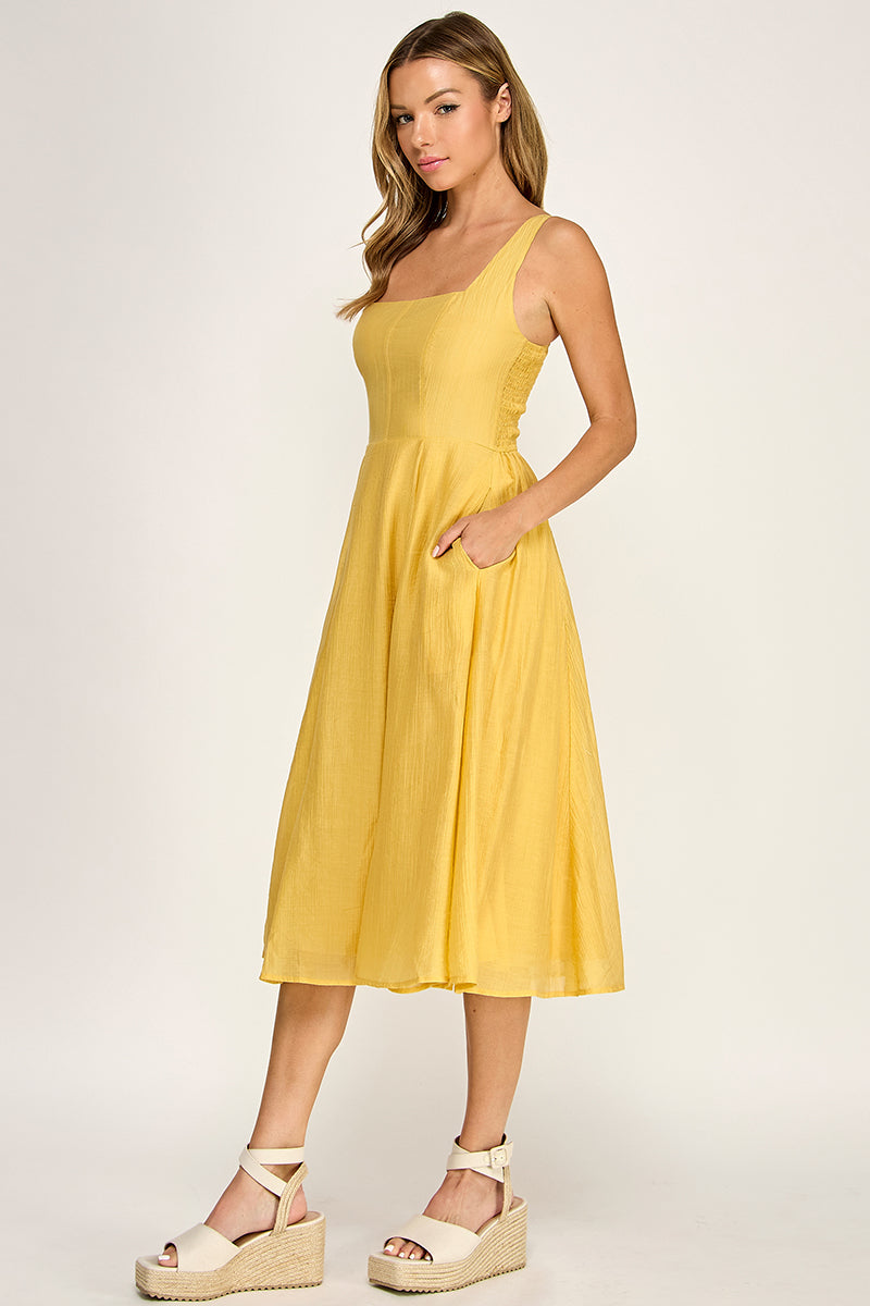 D5544 Square Neck Midi Dress
