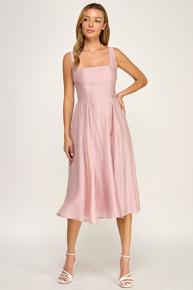 D5544 Square Neck Midi Dress