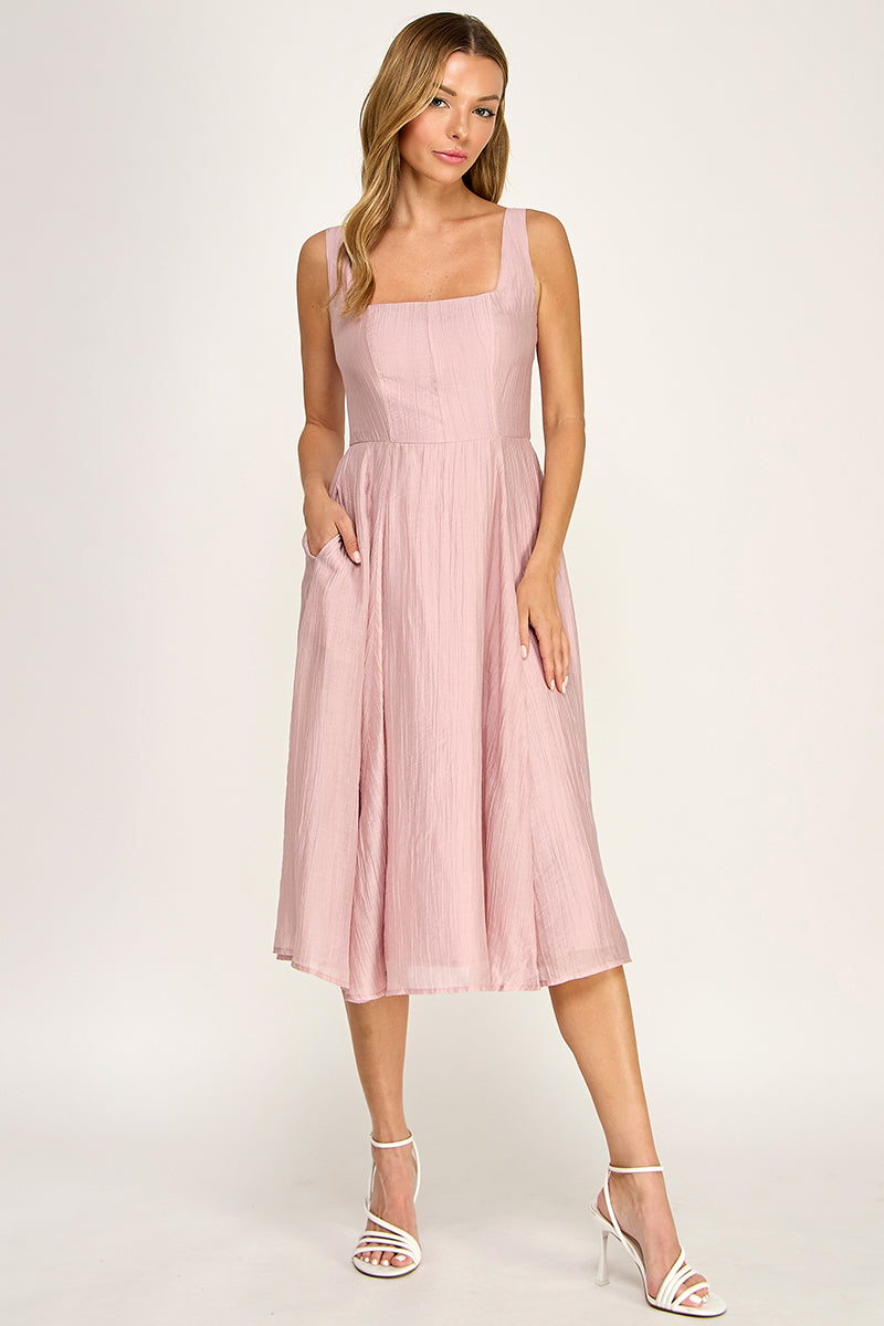 D5544 Square Neck Midi Dress