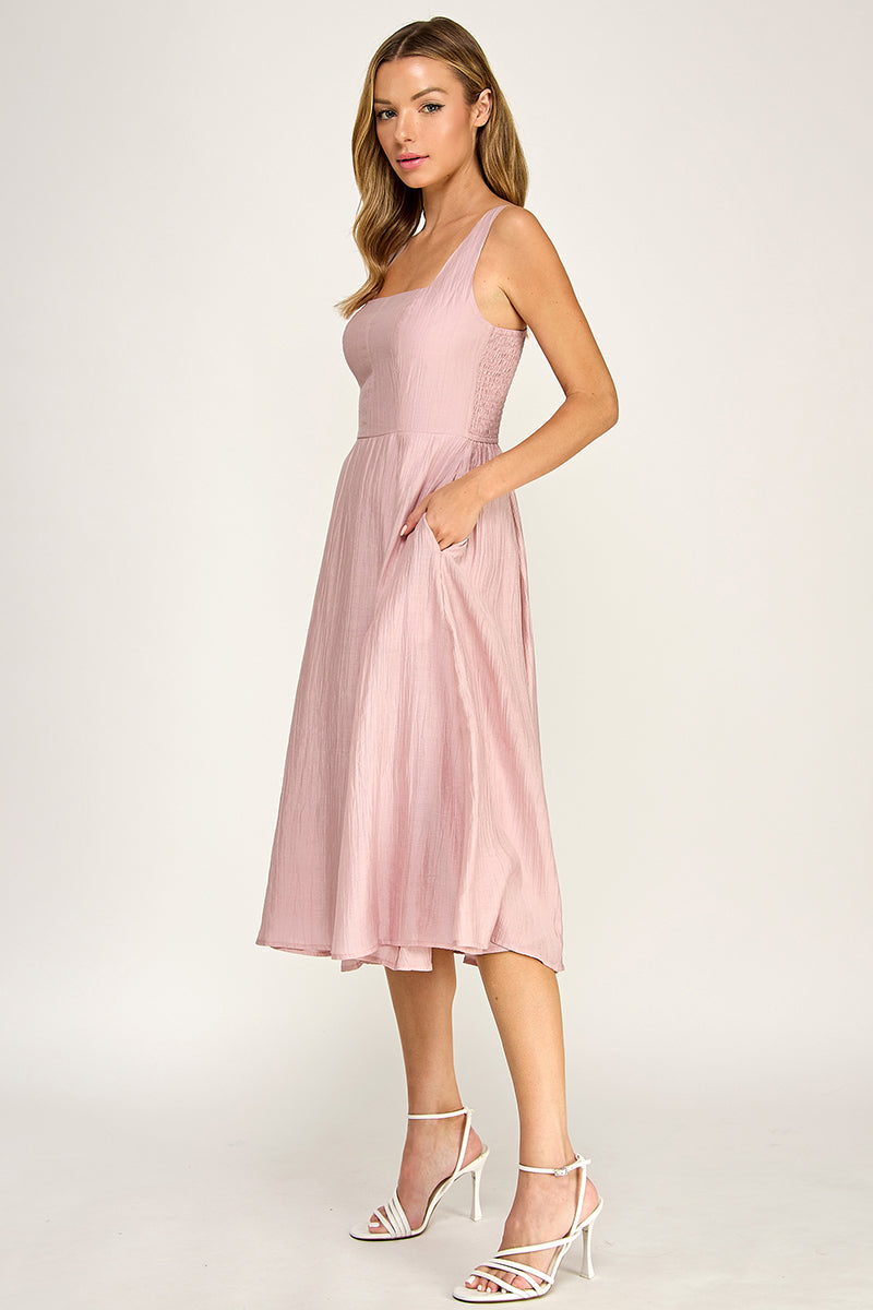 D5544 Square Neck Midi Dress