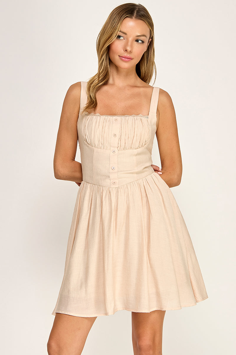 Woman wearing a dress on a white background