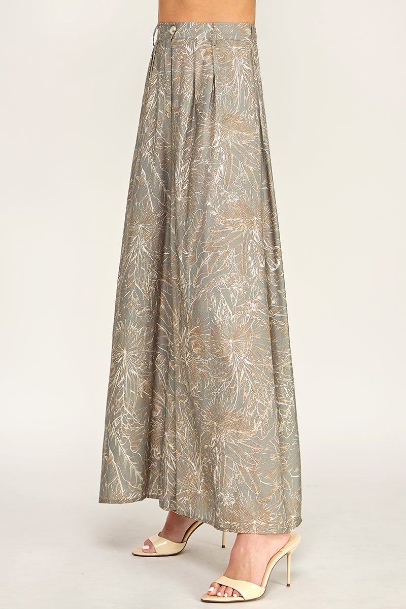 P5237-2 Leaf Print Wide Leg Pants