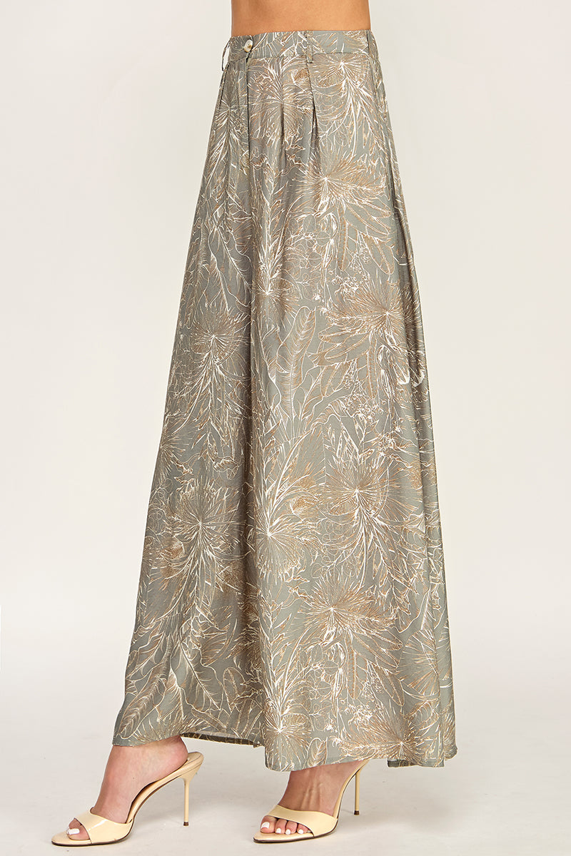 P5237-2 Leaf Print Wide Leg Pants