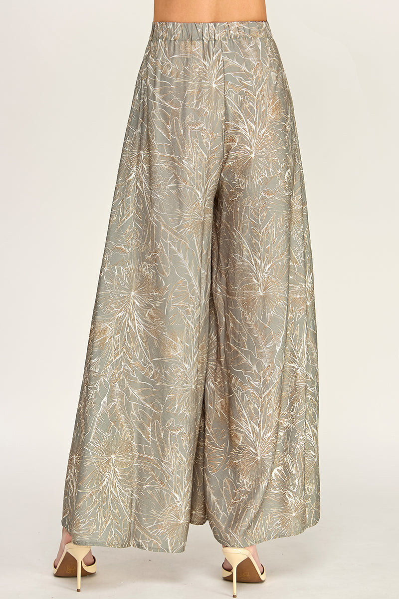 P5237-2 Leaf Print Wide Leg Pants
