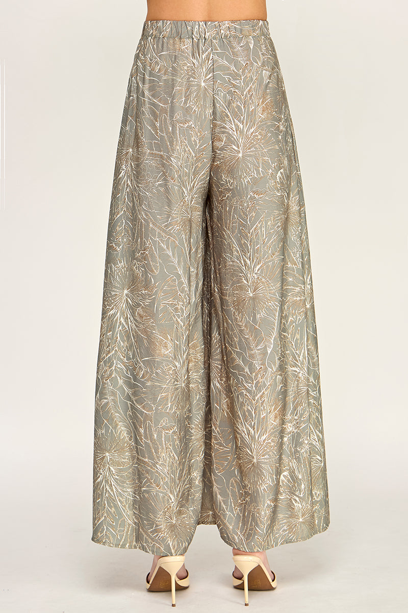 P5237-2 Leaf Print Wide Leg Pants