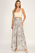 P5237-2 Leaf Print Wide Leg Pants