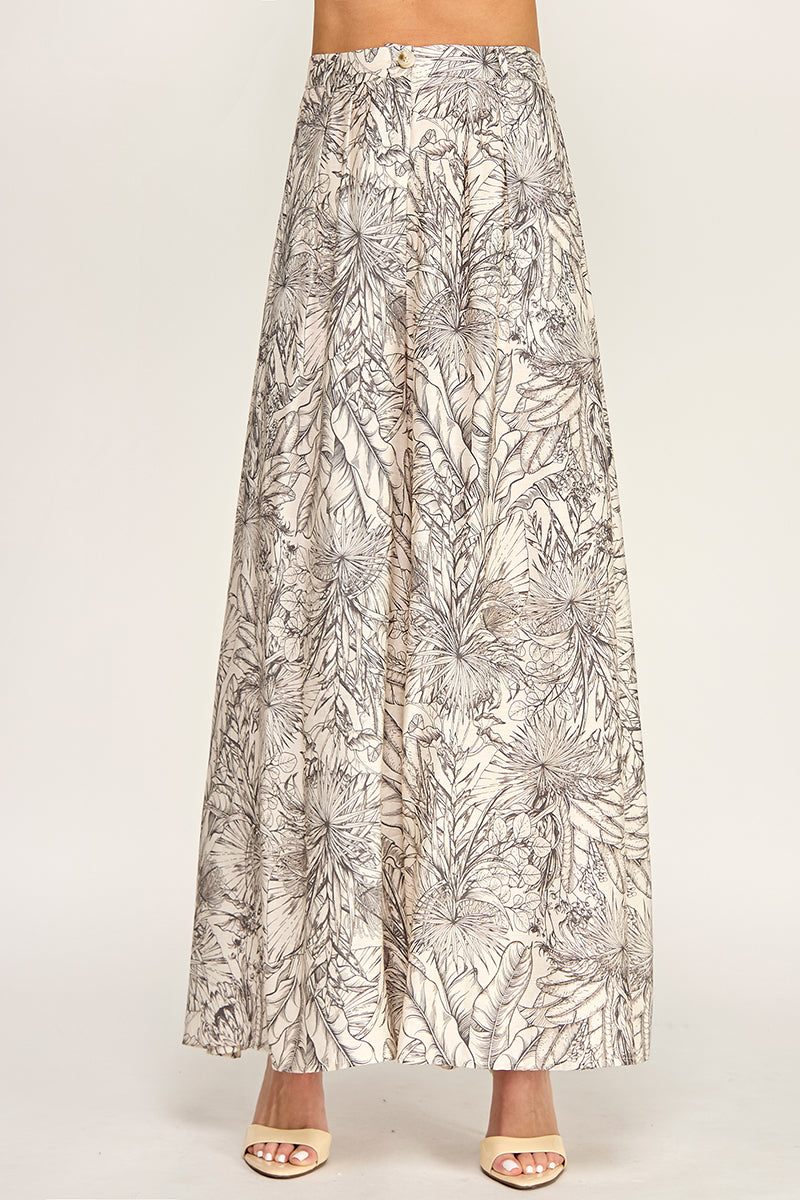 P5237-2 Leaf Print Wide Leg Pants