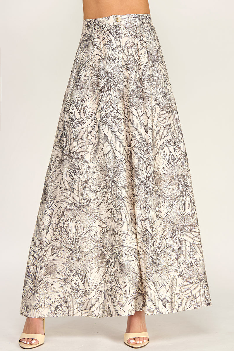 P5237-2 Leaf Print Wide Leg Pants