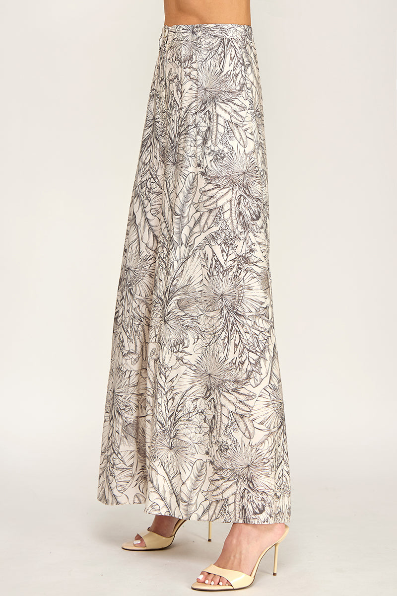 P5237-2 Leaf Print Wide Leg Pants