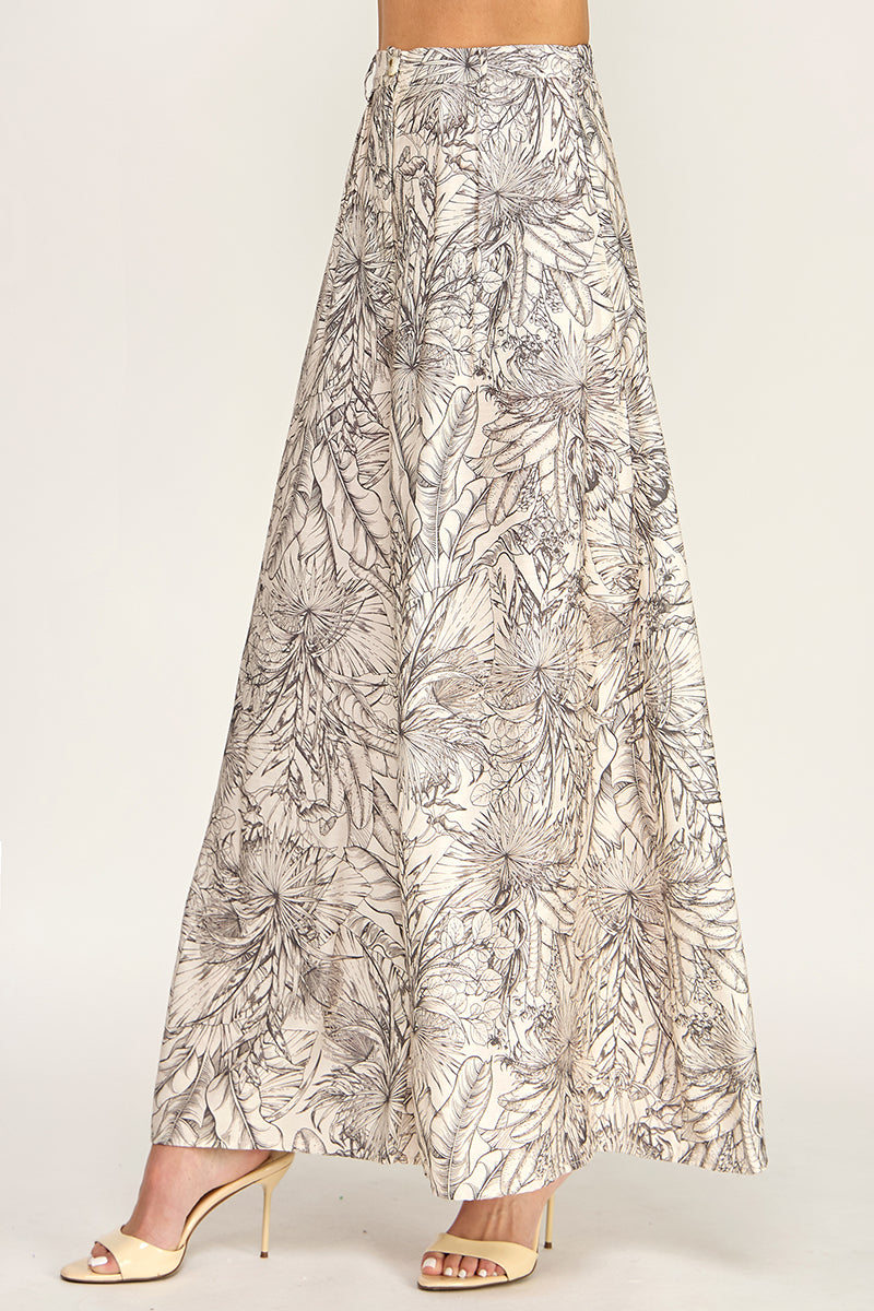 P5237-2 Leaf Print Wide Leg Pants
