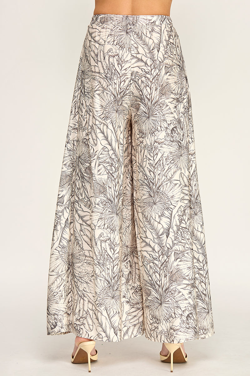 P5237-2 Leaf Print Wide Leg Pants