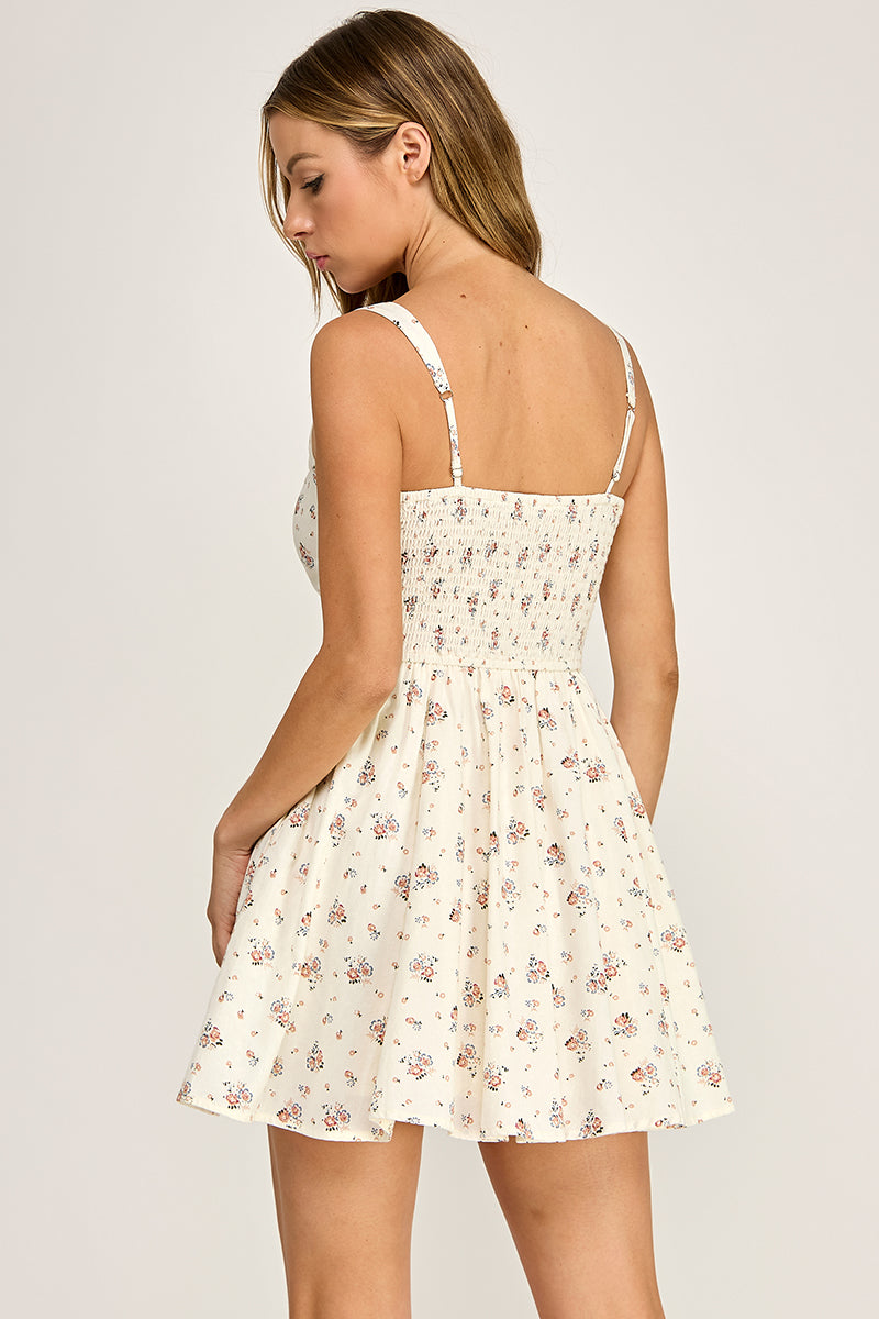D5708 Floral Square Neck A-Line Mini Dress