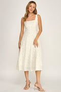 D5421S-4 Floral Square Neck Midi Dress