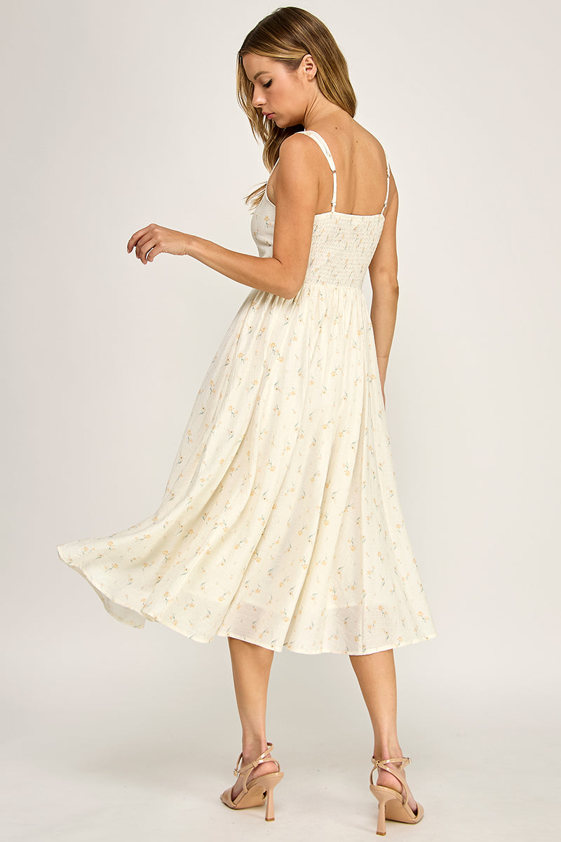 D5421S-4 Floral Square Neck Midi Dress