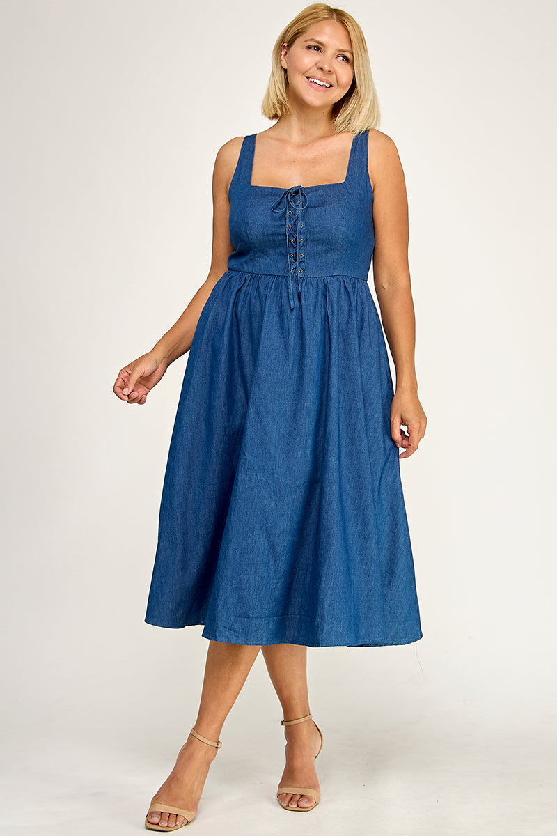 D5637X Lace-Up Midi Dress